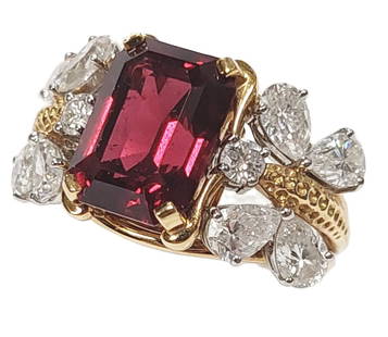 Tiffany Co Schlumberger Aprx 6ct Natural Red Spinel 2.50ctw IF VS Diamond 18k Platinum Ring: Title: Tiffany & Co. Schlumberger Studio Approx. 6ct Natural Red Spinel 2.50ctw Internally Flawless VS Diamond 18k Gold Platinum Ring Description: For the true gem collector who is looking for somethi