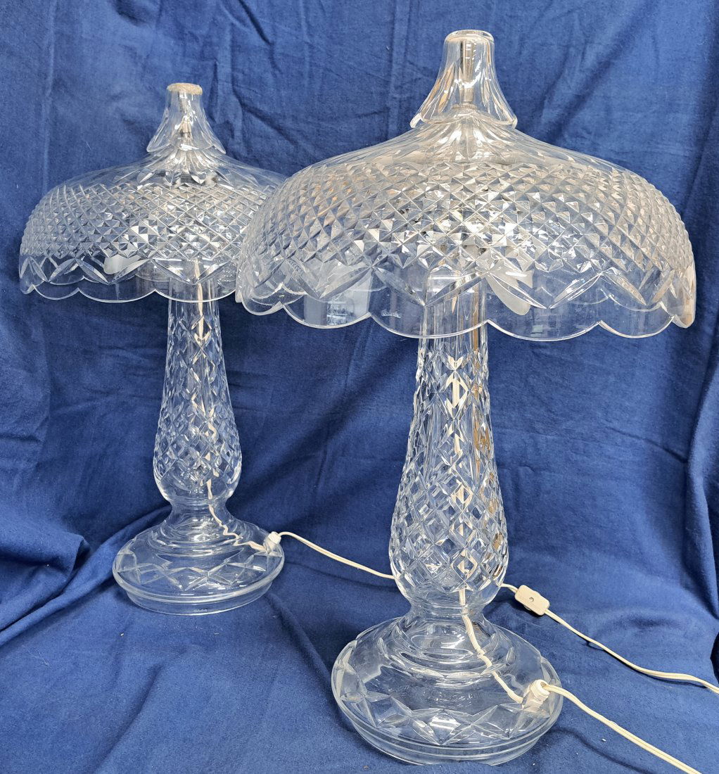 Signed Pair Waterford Crystal Cut Glass Table Lamps (1 of 3)