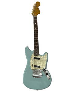 Fender Mustang Electric Guitar Made in Japan Daphne Blue and Pearl Pickguard with Gig Bag 2006: Described By: Sam CNX 1527 7873 Title: Fender Mustang Electric Guitar Made in Japan Daphne Blue and Pearl Pickguard and Gig Bag 2006 Description:Stunning Daphne Blue and Pearl Fender Mustang electric