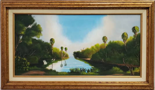 Florida Highwaymen Tradition Johnny Stovall African American FL Landscape Painting: Described By:Michelle NOOE HFA VX Title:Florida Highwaymen Tradition Johnny Stovall African American FL Landscape Painting Description: Florida Highwaymen Tradition Johnny Stovall African American FL