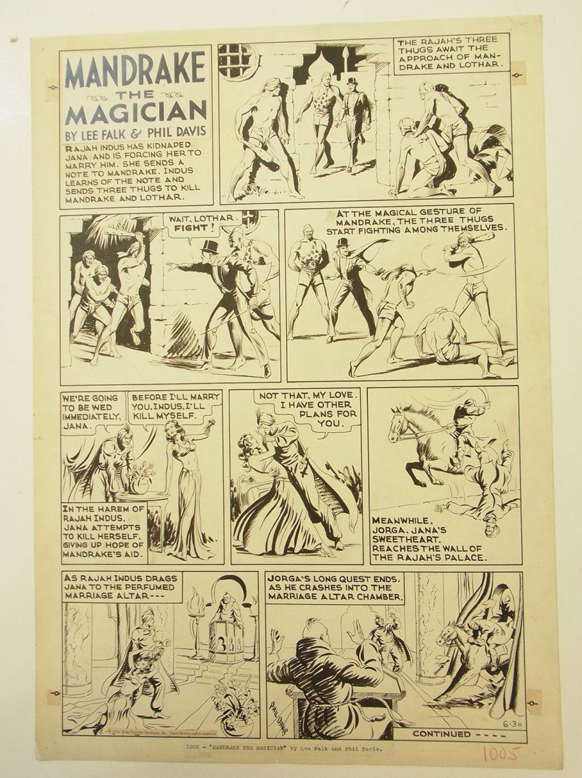 Davis Phil and Falk, Lee, artist, Mandrake the Magic: Title: Davis Phil and Falk, Lee, artist, Mandrake the Magician, Sunday comic strip, 1935, King Features Syndicate label, Exhibited Description: Davis Phil and Falk, Lee, artist, Mandrake the Magicia