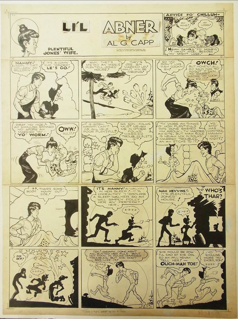 Kapp, Al Li'l Abner, Sunday comic strip, Advice Fo': Title: Kapp, Al Li'l Abner, Sunday comic strip, Advice Fo' Chillun episode, 1935, Exhibited Description: Kapp, Al Li'l Abner, Sunday comic strip, Advice Fo' Chillun episode, 1935, Exhibited Provenance