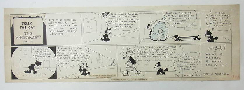 Pat Sullivan Felix the Cat comic strip, 1927, Exhib: Title: Pat Sullivan Felix the Cat comic strip, 1927, Exhibited Description: Patrick "Pat" Sullivan (2 February 1887, Sydney, New South Wales – 15 February 1933, United States) was an Australian c