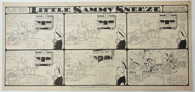 Winsor McCay Little Sammy Sneeze 6 panel comic stri: Title: Winsor McCay Little Sammy Sneeze 6 panel comic strip, Exhibited Description: Winsor McCay Little Sammy Sneeze 6 panel comic strip, Exhibited Provenance: The present lot comes from The Charle