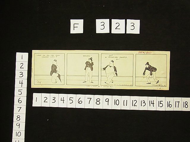 Watt, J. Milar Pop, comic strip, Exhibited, 1937: Title: Watt, J. Milar Pop, comic strip, Exhibited, 1937 Description: Watt, J. Milar Pop, comic strip, Exhibited, 1937, Bell Syndicate label. Provenance: The present lot comes from The Charles L. How