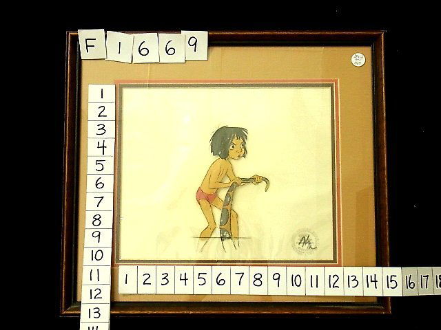 1967 Hand Painted Original Walt Disney Animation F: Title: 1967 Hand Painted Original Walt Disney Animation Film Cel Jungle Book MOWGLI & KAA w/ Signed Certified Seal & Certificate of Authenticity CNX Description: Hand Painted Original Walt Disney An