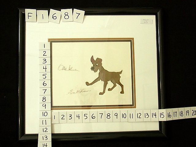 Original signed Animators Frank Thomas Ollie Johns: Title: Original signed Animators Frank Thomas Ollie Johnston Walt Disney Cel Tramp from Lady in the Tramp CNX Description: This is an original signed animation cel by Walt Disney animators, Frank Tho