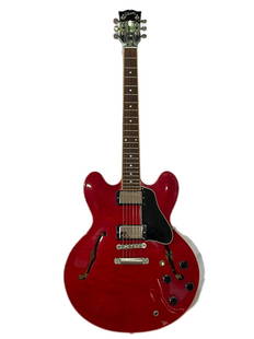 Gibson ES335 Wine Red Black Pickguard Semi Hollowbody Double Cutaway Electric Guitar with Hard Case: Described By: Sam CNX 1527 7771 Title: Gibson ES 335 Wine Red with Black Pickguard and Satin Lined Hard Case Hand-Made in the USA Description: The Gibson ES-335 is the quintessential