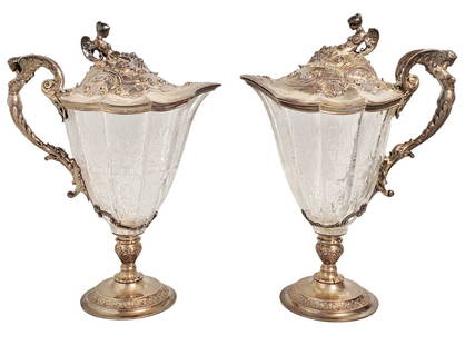 Tiffany & Co Sterling Silver Crystal Ewer Pitcher Figural Pair Antique: Described By:Michelle NEDDD 38577 Title: Tiffany & Co Sterling Silver Crystal Ewer Pitcher Figural Pair Antique Description:Tiffany & Co Sterling Silver Crystal Ewer Pitcher Figural Pair Antique