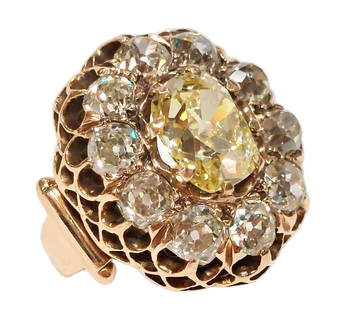 GIA Old Mine 2.99ct Fancy Intense Yellow Diamond Gold Antique Ring w/ 3ctw White Old Euro Halo 6ctw: Title: GIA Old Mine 2.99ct Fancy Intense Yellow Diamond Gold Antique Ring w/ 3ctw Stunning White Old Euro Halo 6ctw Diamond Antique Ring w/ Approx 3ctw White Old Euro Halo Description: Crazy