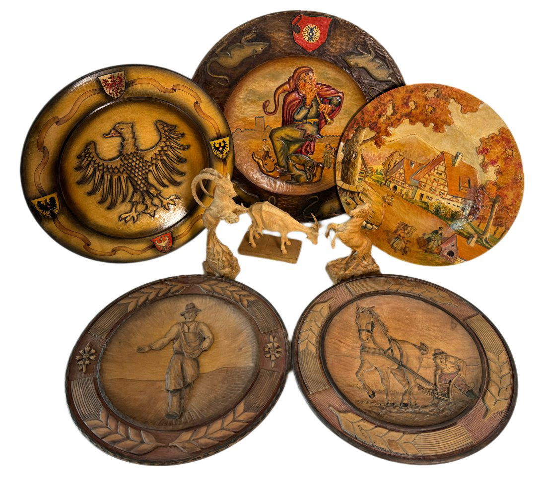 Vintage Lot 8 Eugen Krug and German Black Forest Carved Wooden Plates Chargers Animal Swiss Alps (1 of 12)