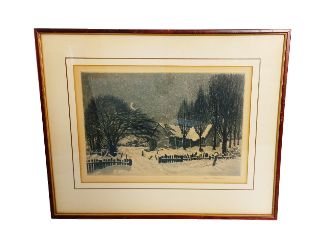 The Moon is Low Signed Paul F Bernardier American 1879-1961 Drypoint Etching 1930s (1 of 5)