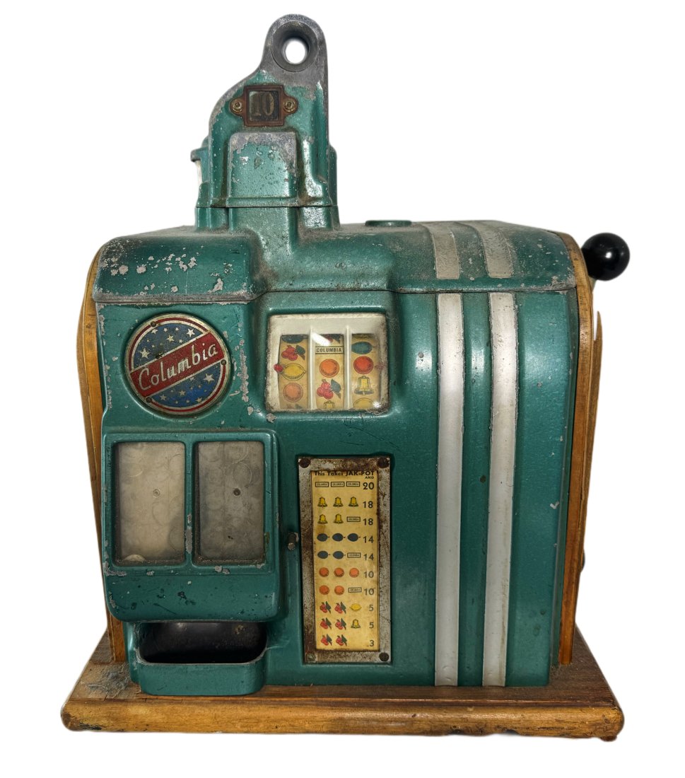 Groetchen Columbia 10 Cent Slot Machine Circa 1930 Green and Silver No. A-200 Chicago (1 of 9)