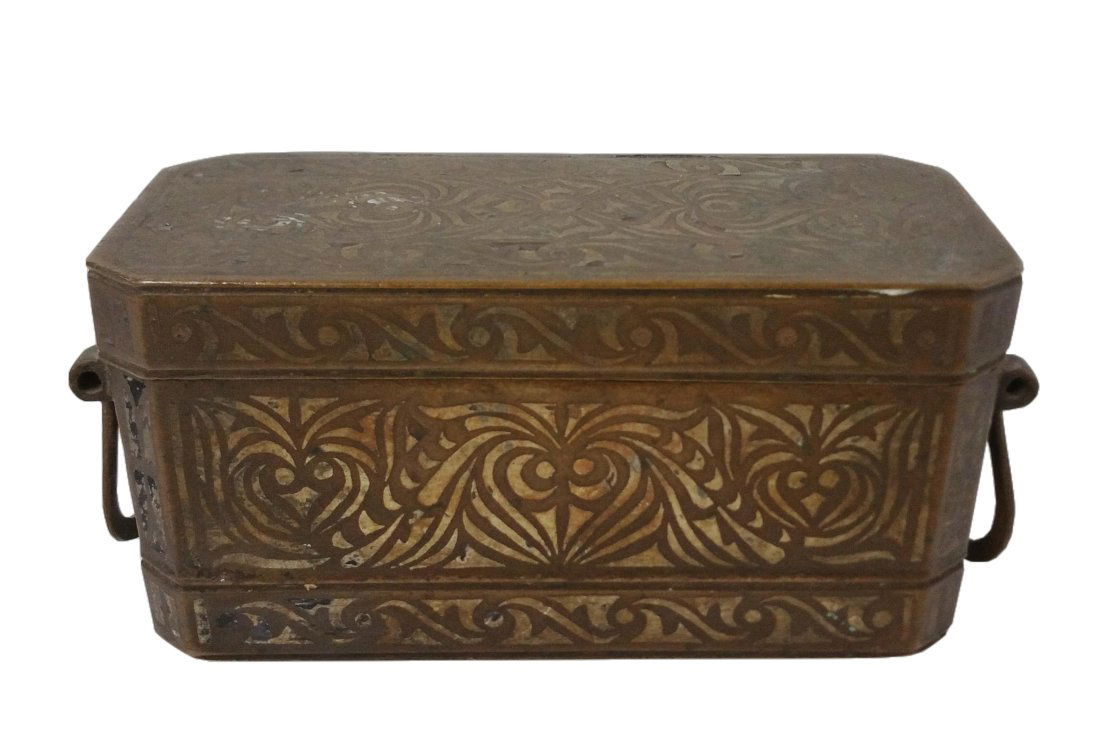 Heavy Antique Chinese Decorated Bronze Tea Caddy Specialty Storage Box Multi-Lidded (1 of 9)