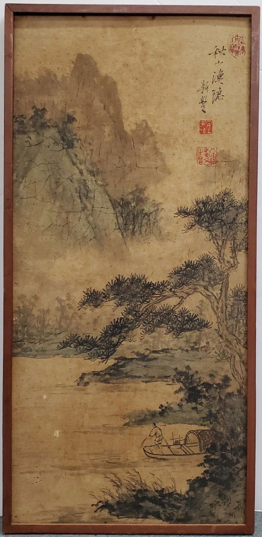 Antique Chinese Painting on Silk Signed 3 Stamps (1 of 6)