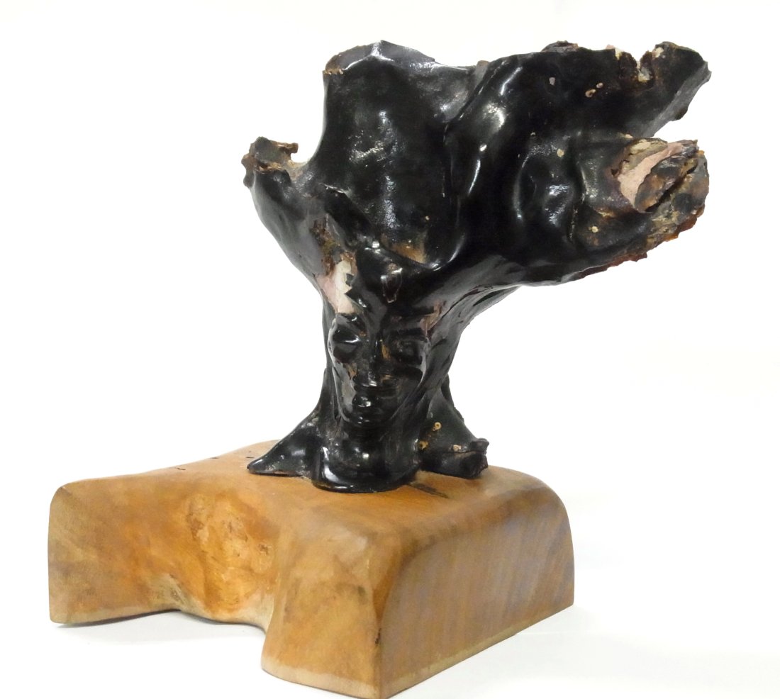 Huge 3.75in Black Coral Specimen Statue Sculpture w/ Visible Face Formation on Base Hawaii 1970s (1 of 13)