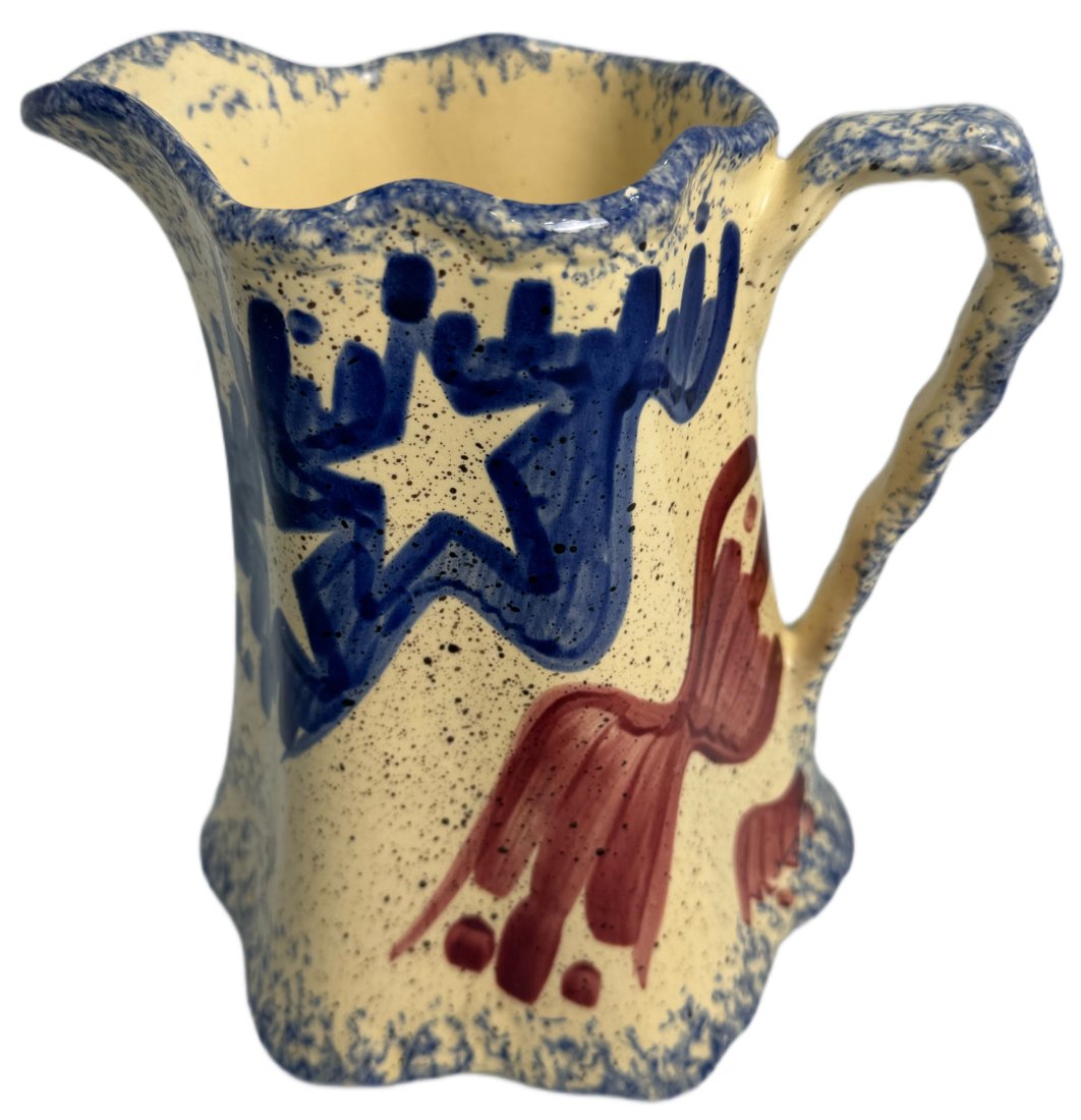 Antique Arts and Crafts Porcelain Water Pitcher Red White and Blue Hallmarked Patriotic Signed (1 of 7)