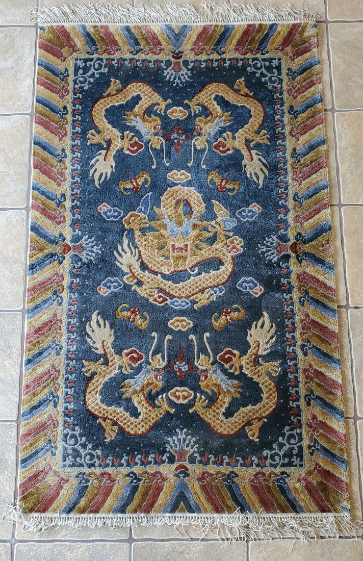 Vintage Chinese Dragon Silk Rug 51 X 36in (1 of 5)