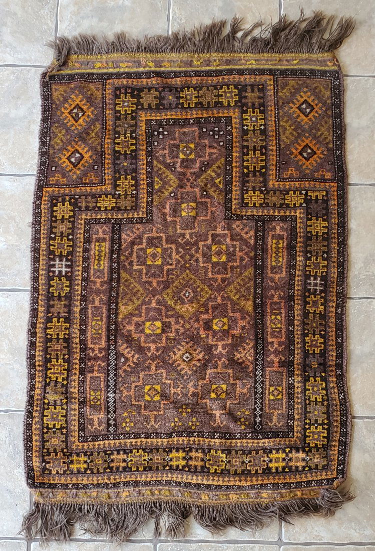 Middle Eastern Afghan Prayer Rug Orange Brown (1 of 3)