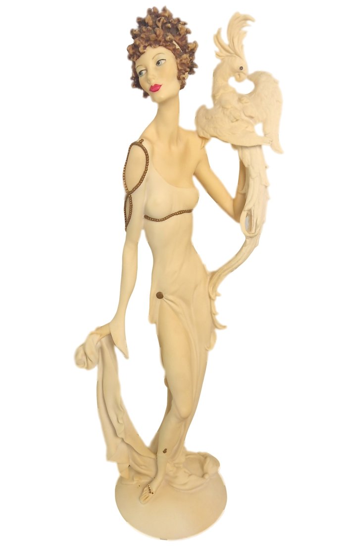Original Guiseppe Armani 1989 Lady w Parrot Statue Figure Italian Sculpture 19in (1 of 8)