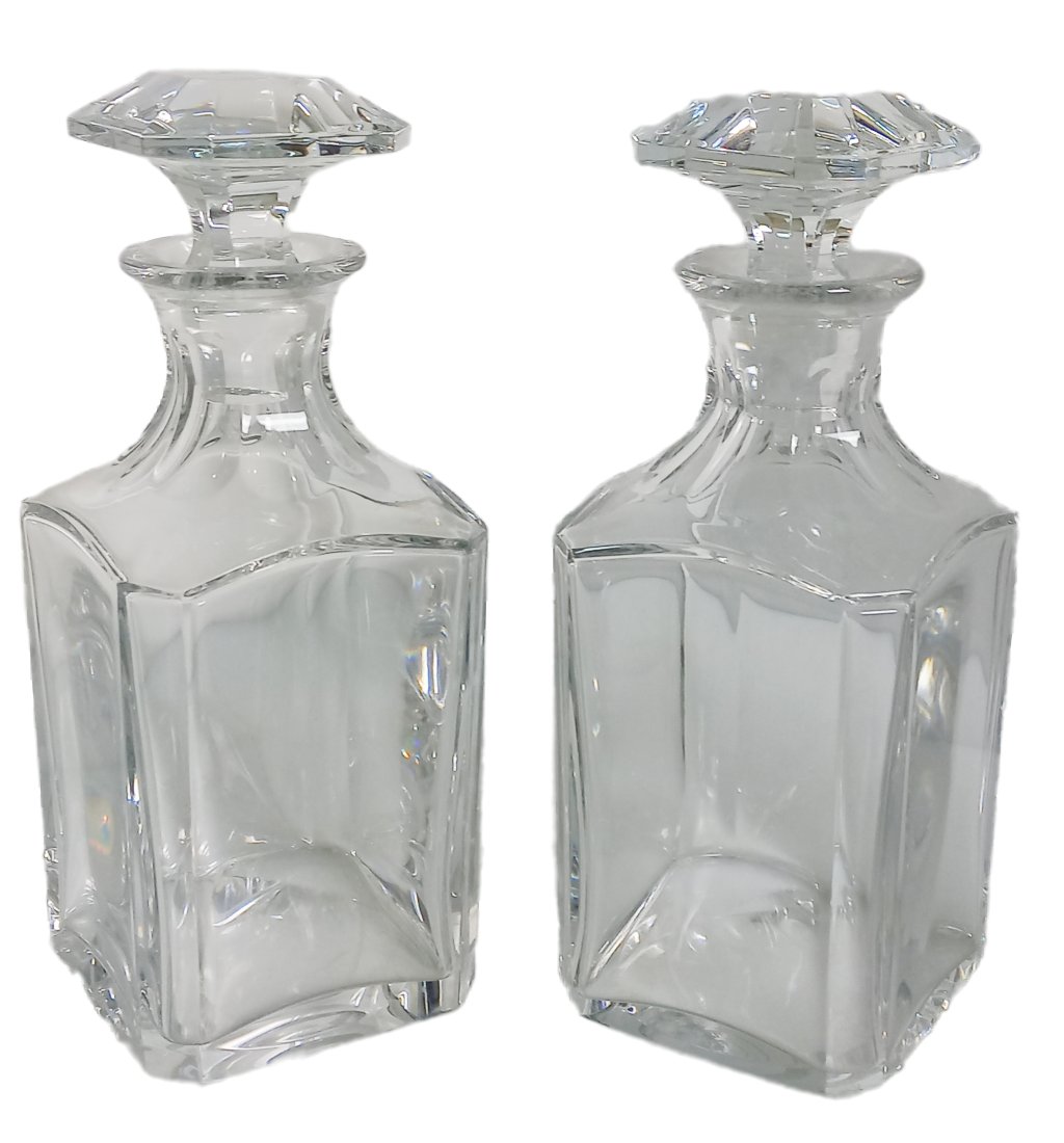 Pair of Signed Baccarat French Crystal Whiskey Liquor Decanters Bar Server Glassware (1 of 4)