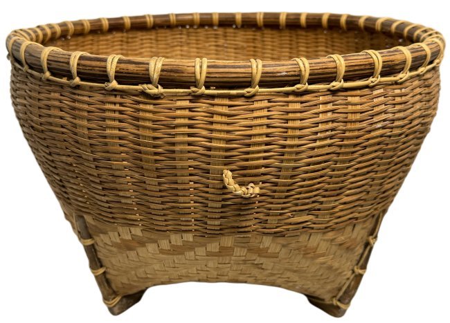Large Wooden Footed Native American Splint Round Basket 14.5 Inches Diameter (1 of 5)