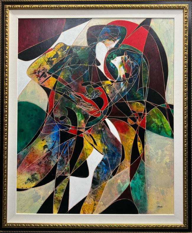 Les Biens Aimes by Jean Claude Gaugy Signed Large Acrylic on Etched Board Painting (1 of 6)