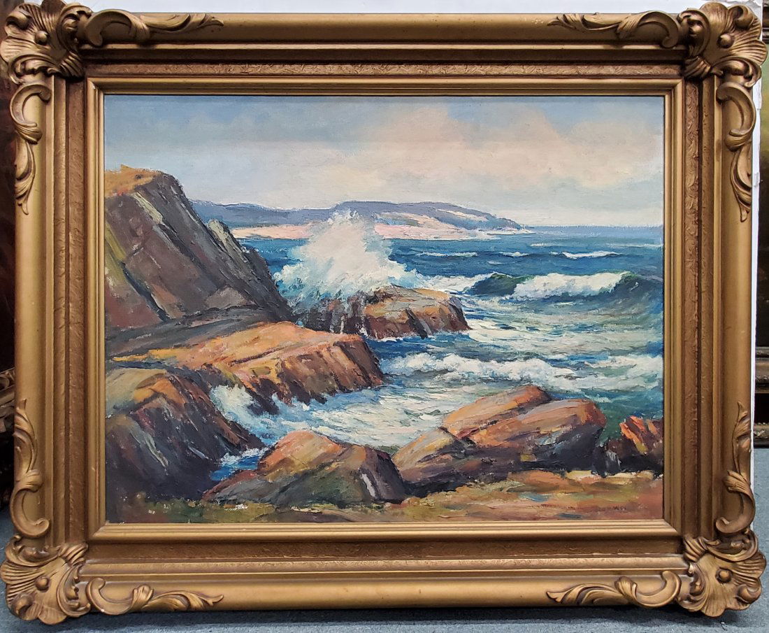 George H Wolfe Bass Rocks Seascape Oil Painting (1 of 6)
