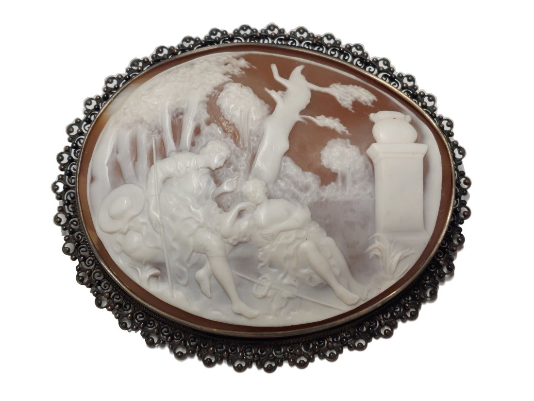 Huge Signed Antique Silver Victorian Shell Cameo Echo Narcissus Brooch Pin W/ Box (1 of 10)