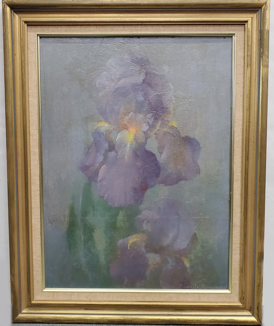 Dimitri Romanovsky Russian American Iris Flower Floral Still Life Oil Painting (1 of 7)