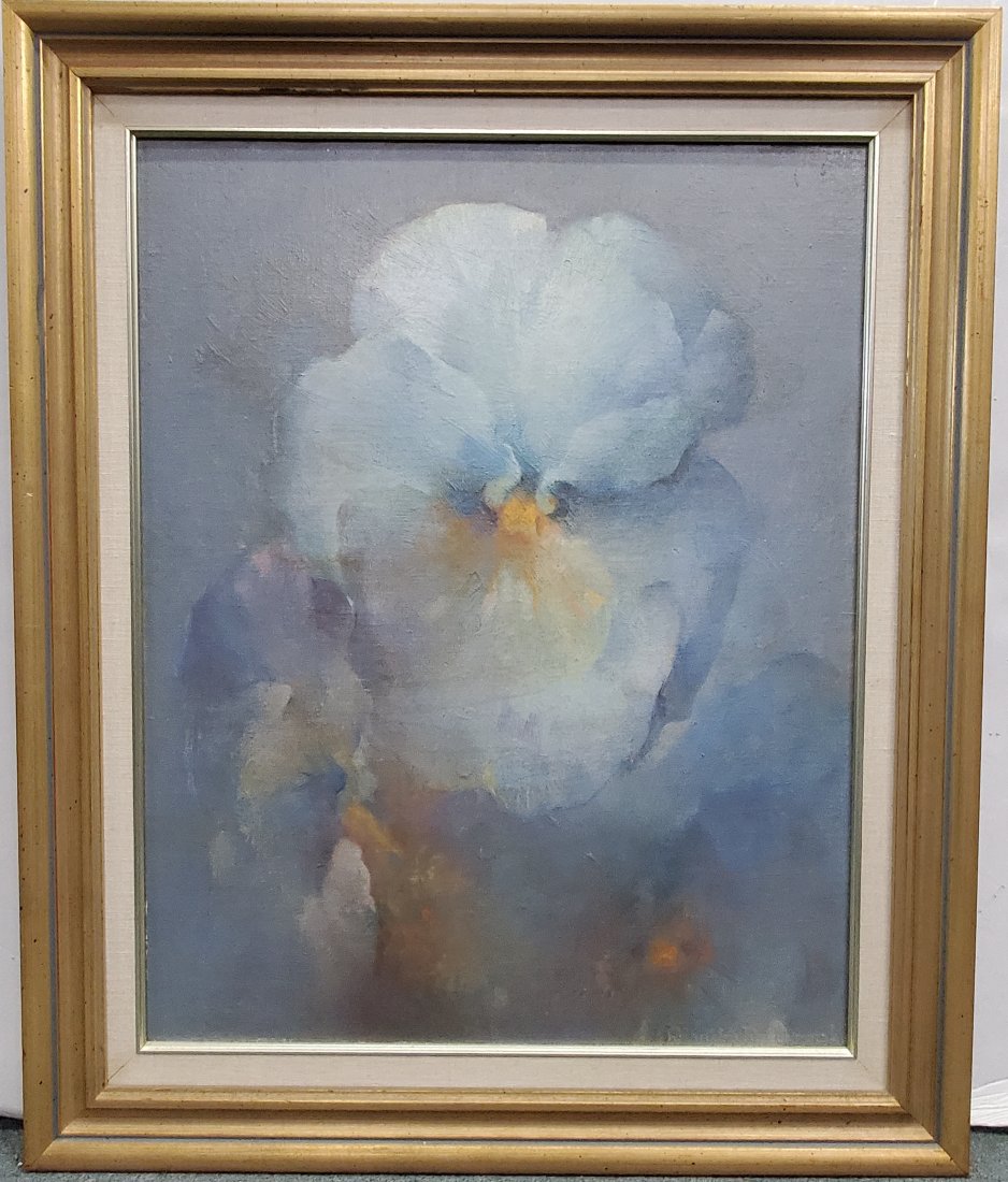 Dimitri Romanovsky Russian American Blue Pansy Flower Floral Still Life Oil Painting (1 of 7)