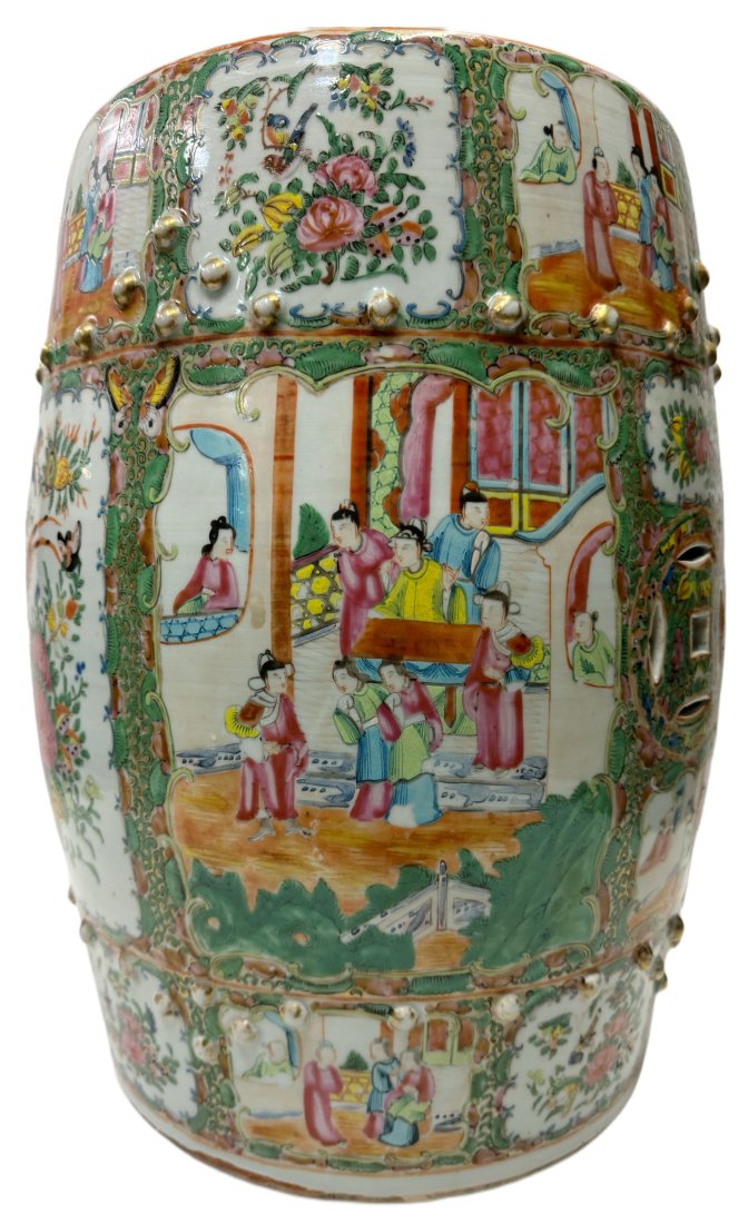 Chinese Rose Medallion Garden Stool Porcelain Enamel Bench Stand Old to Antique (1 of 8)