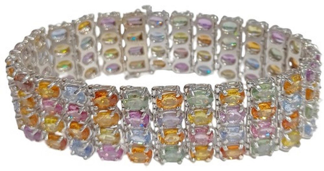 14K White Gold Approximately 41ctw Multi-Color Natural Sapphire Ladies Bracelet (1 of 5)