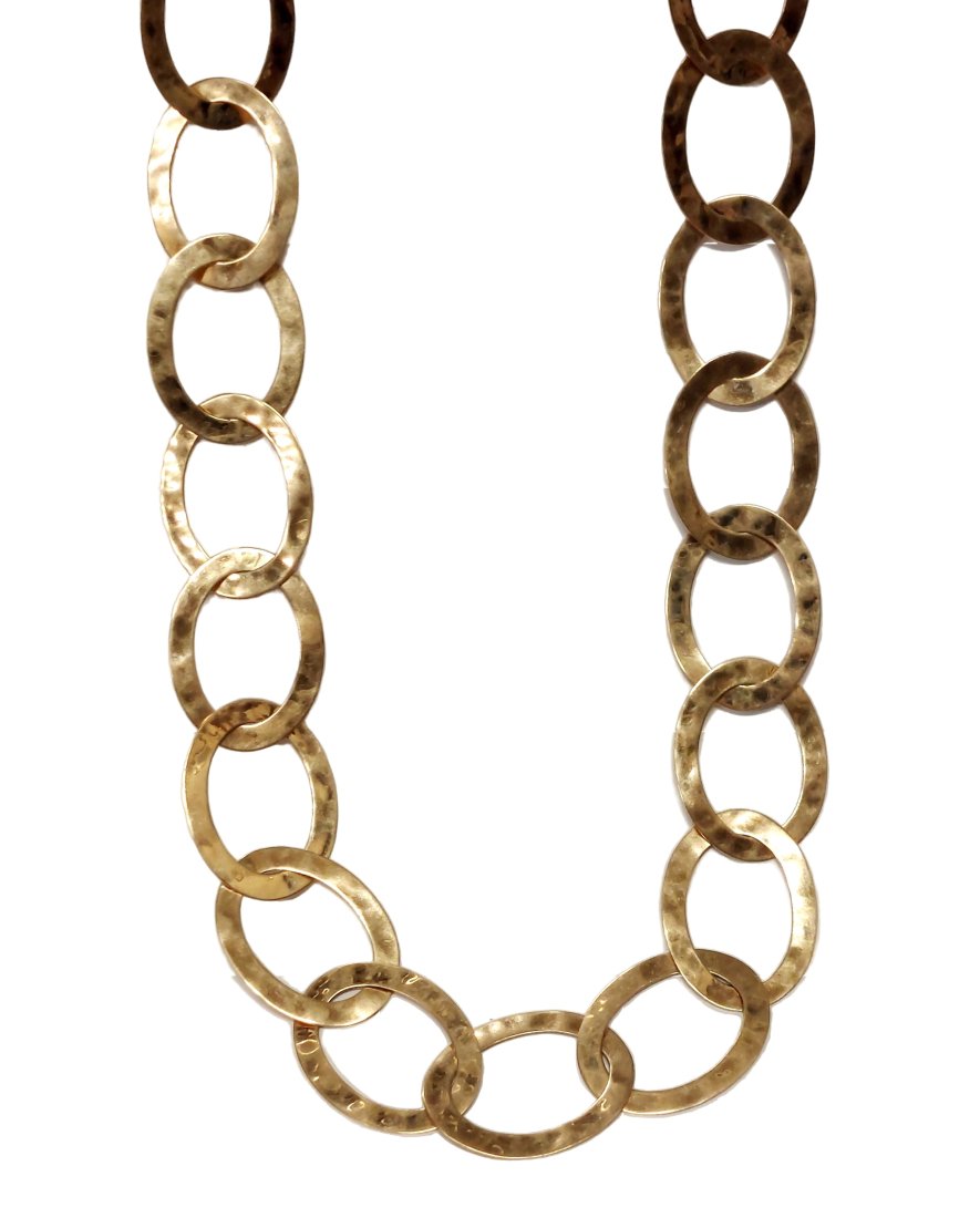 14k Gold Hand Hammered Link 28-inch Long Statement Necklace 34grams (1 of 8)