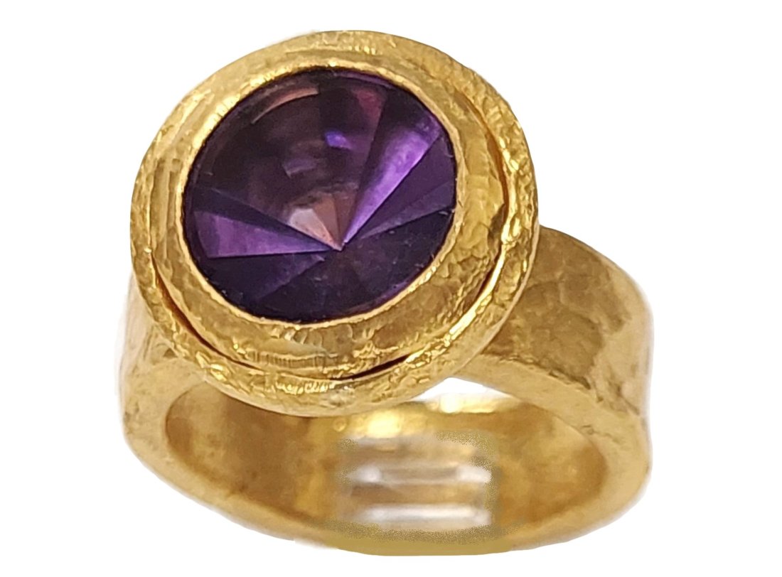 Artist Signed Hand Wrought 22k Gold Fantasy Cut Amethyst Designer Ring 19.5 grams (1 of 8)