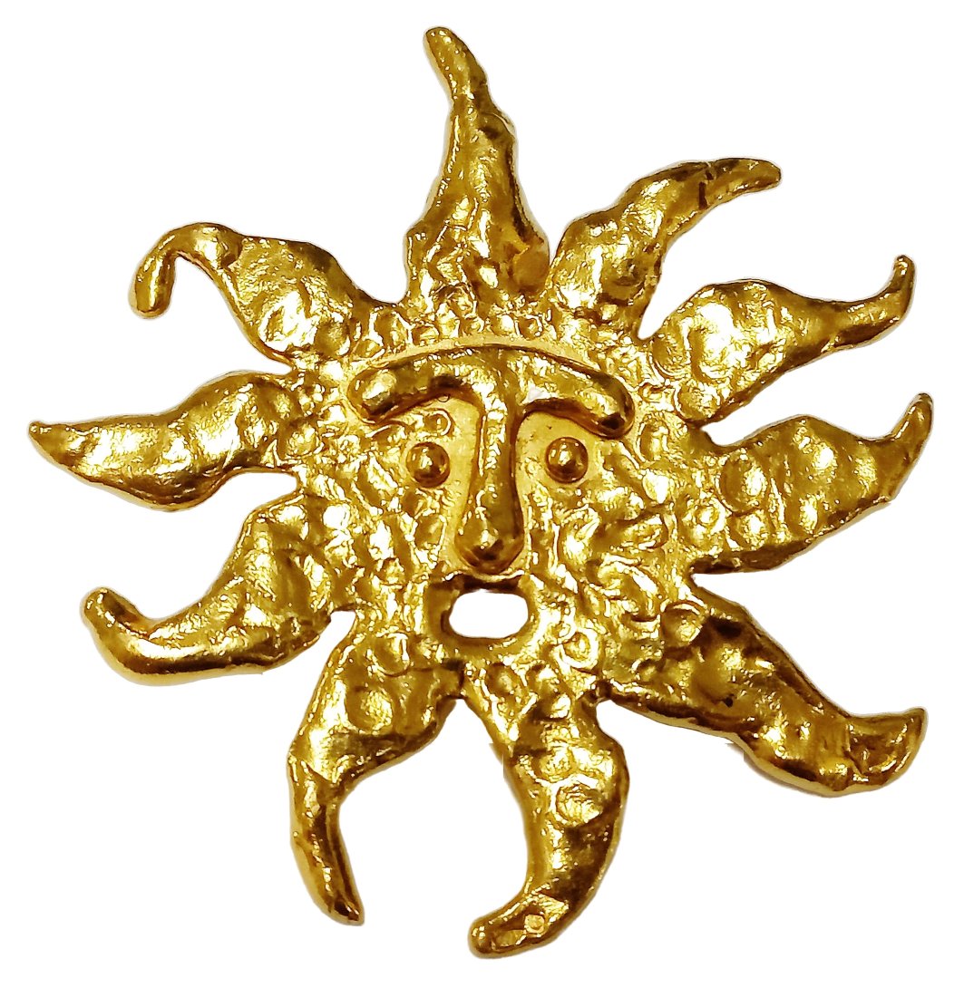 Massive Jean Mahie Mid Century Heavy Large Sun Star 22K Gold Hammered Statement Necklace Pendant (1 of 7)