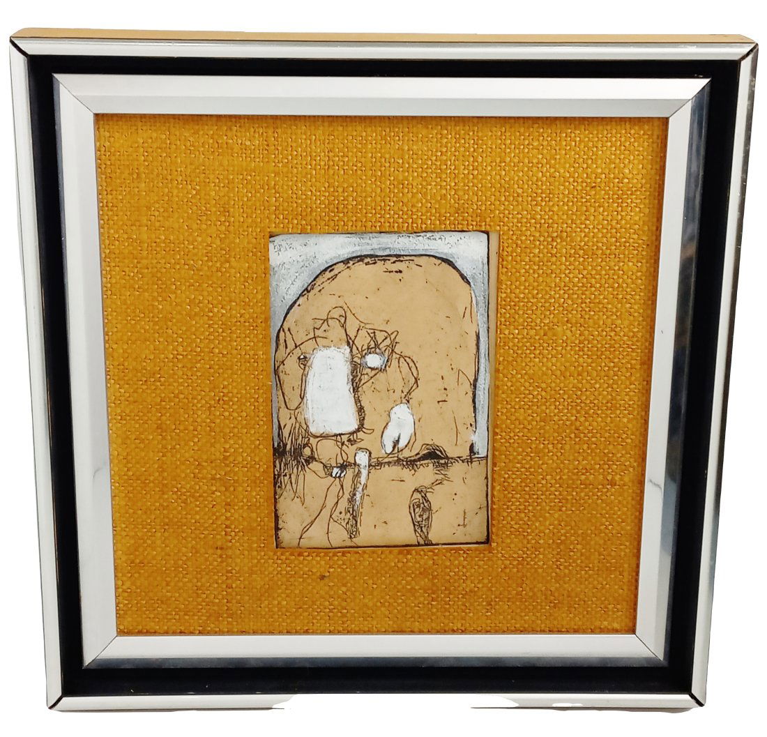 Framed Mystery Abstract Expressionist Painting Monoprint German School Greater NY w/ Mat (1 of 6)
