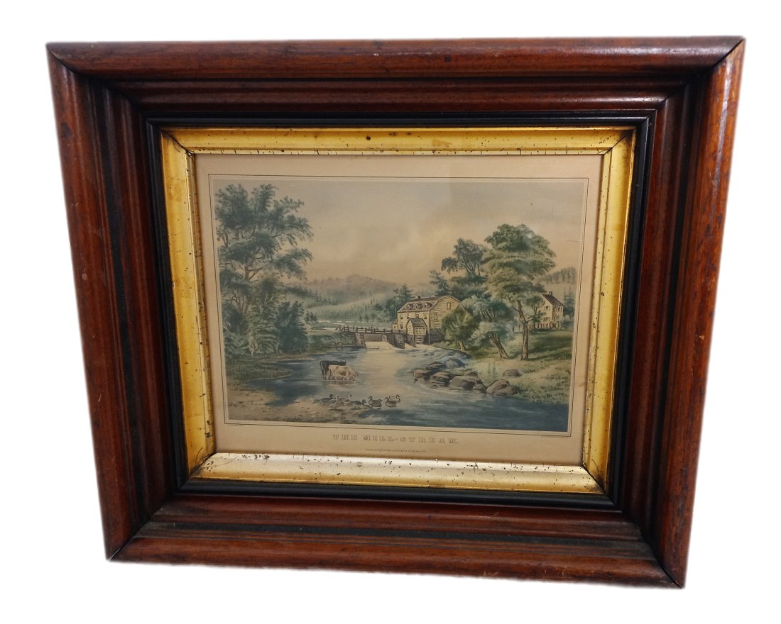 Currier and Ives The Mill-Stream Reproduction Print in Antique Frame (1 of 6)