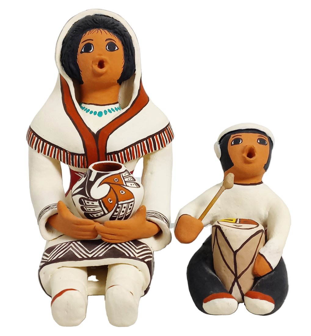 R Arnold Acoma New Mexico Pueblo Signed Southwestern Pottery Mother Child Vase Drum Figures (1 of 9)