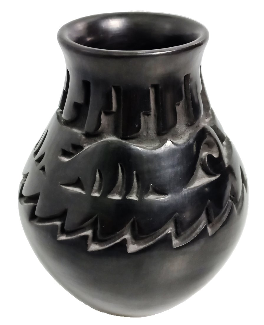 Signed Chris M Santa Clara Blackware Incised Geometric Native American Southwestern Pueblo Pottery V (1 of 6)