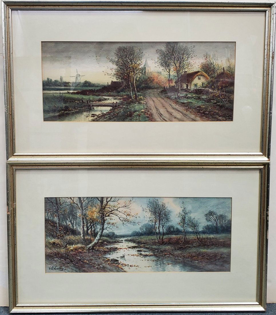 George Ernest GE Colby Antique Landscape Watercolor Painting Pair (1 of 9)