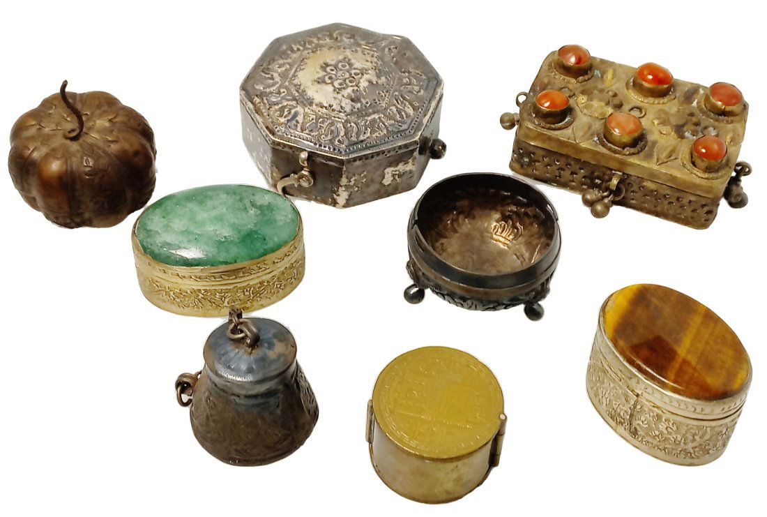 Lot of 8 Miniature Treasure Boxes Silver Gemstone Bronze Brass (1 of 17)