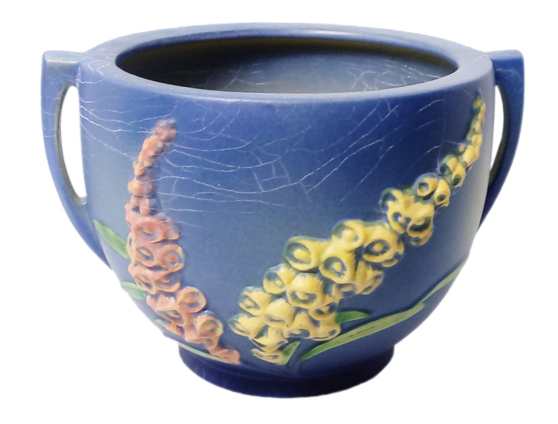 Large Vintage Roseville Pottery Delft Blue Foxglove Flower Pattern Pot Planter (1 of 8)