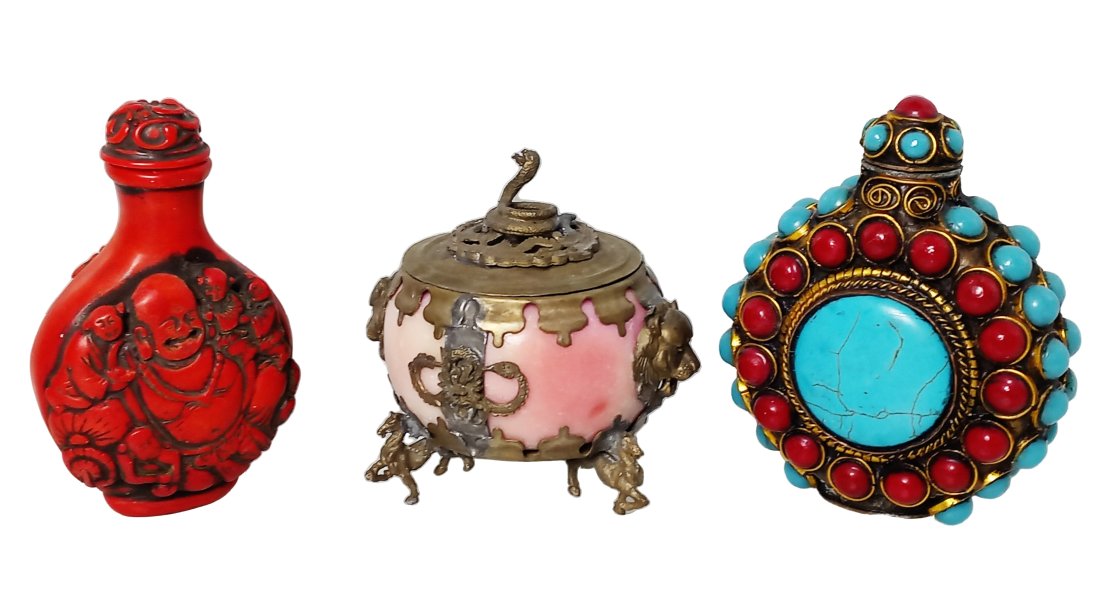 Lot of 3 Chinese Asian Lion Dragon Studded Teapot Bottles Curios (1 of 11)