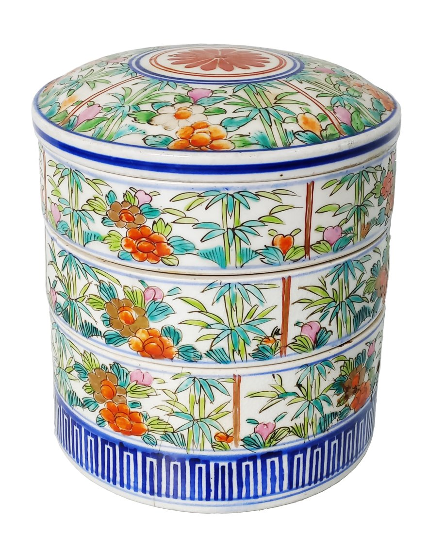 Vintage Triple Stack Hand Painted Floral White Porcelain Pot w/ Lid (1 of 12)