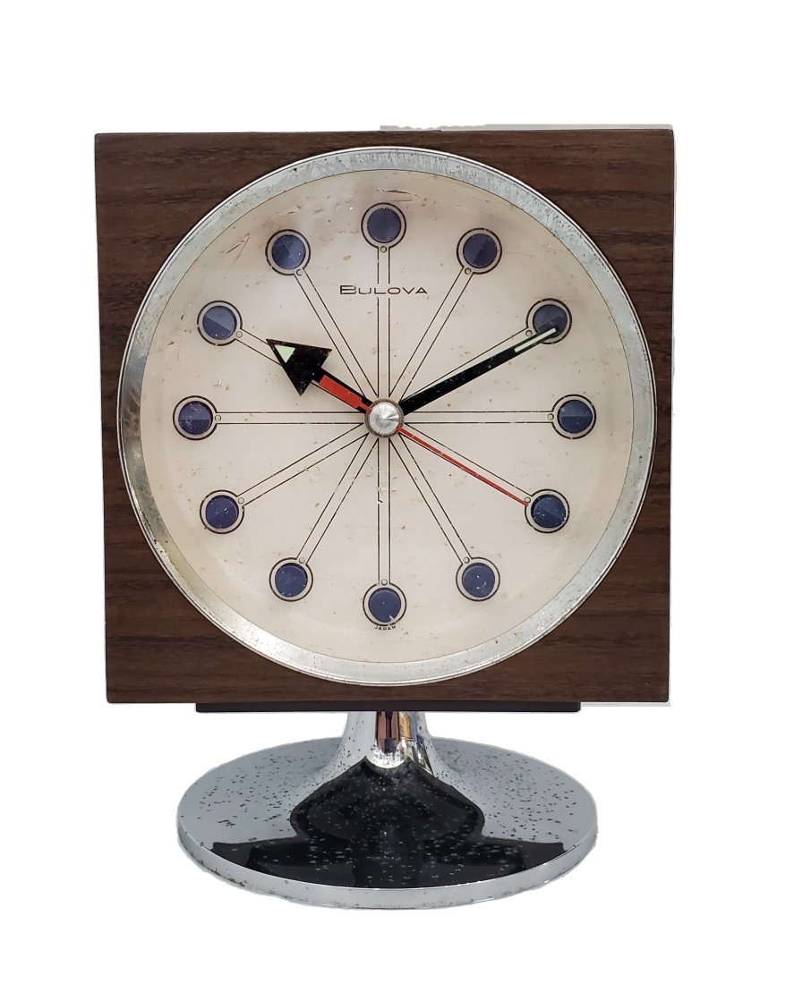 Bulova Japan Mid Century MCM Mod Pedestal Battery Operated Desk Mantel Clock MHP Collection (1 of 7)