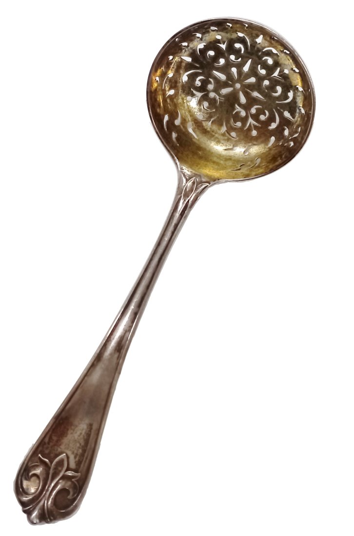 Victorian English FH 1860s Era Gilded 6 Inch Reticulated Serving Spoon (1 of 8)
