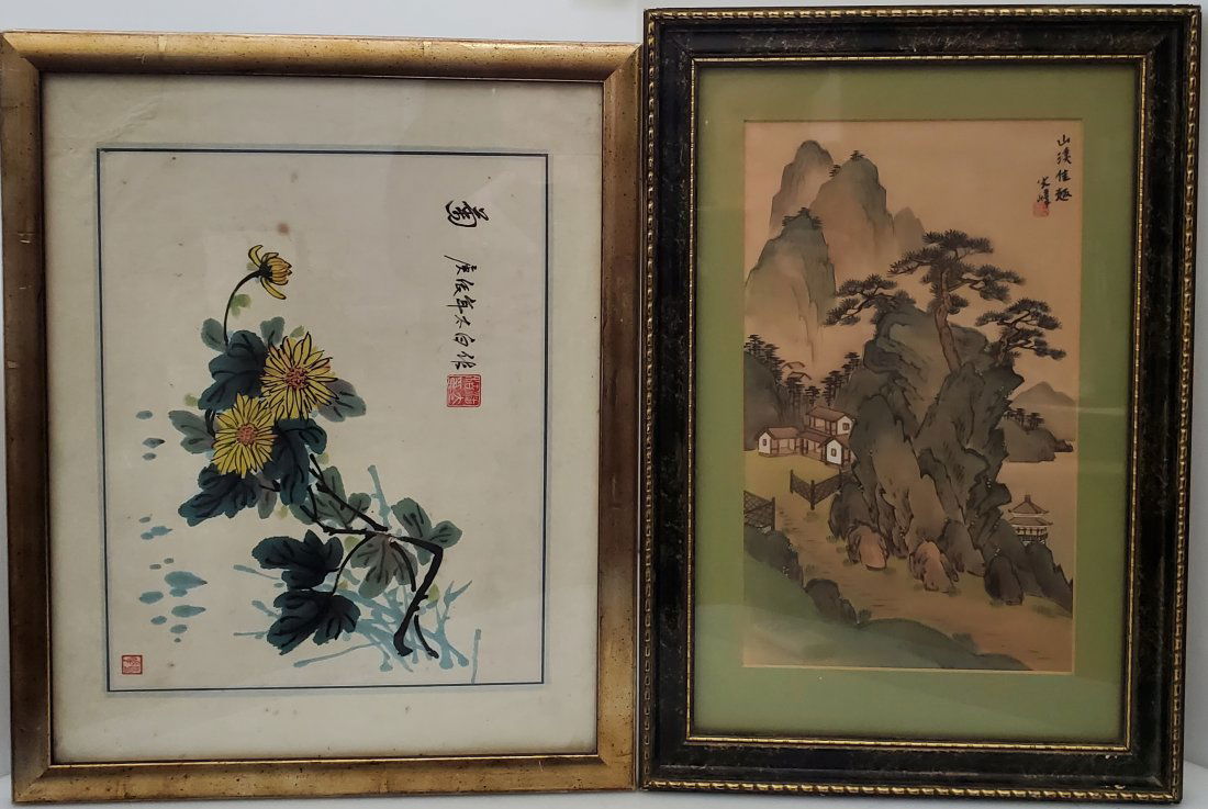 Two Old Vintage Signed Chinese Asian Paintings (1 of 6)