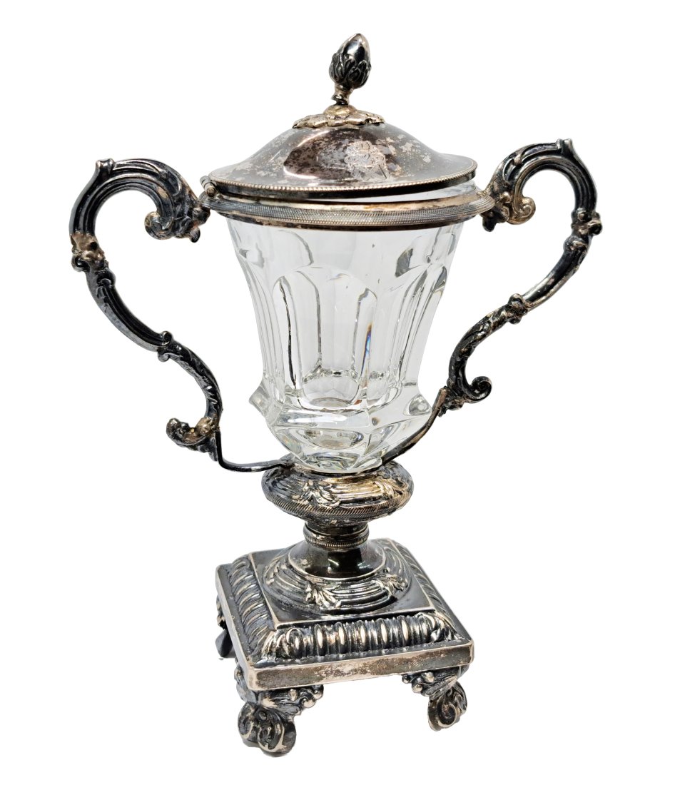 Continental Solid 800 Silver Crystal Mounted Footed Urn Marked LP Shield Coat of Arms (1 of 11)