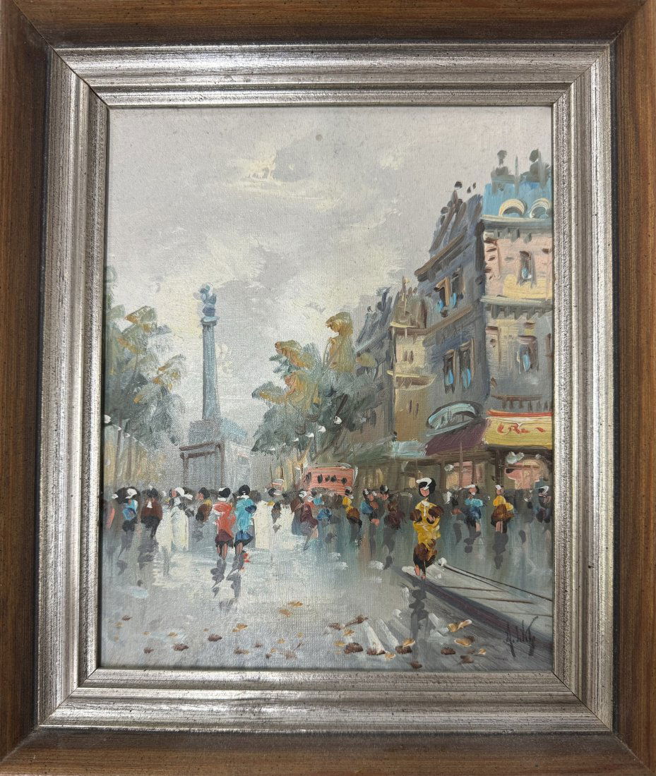 Antonio Devity Signed City Street Scene Oil on Canvas Painting (1 of 6)